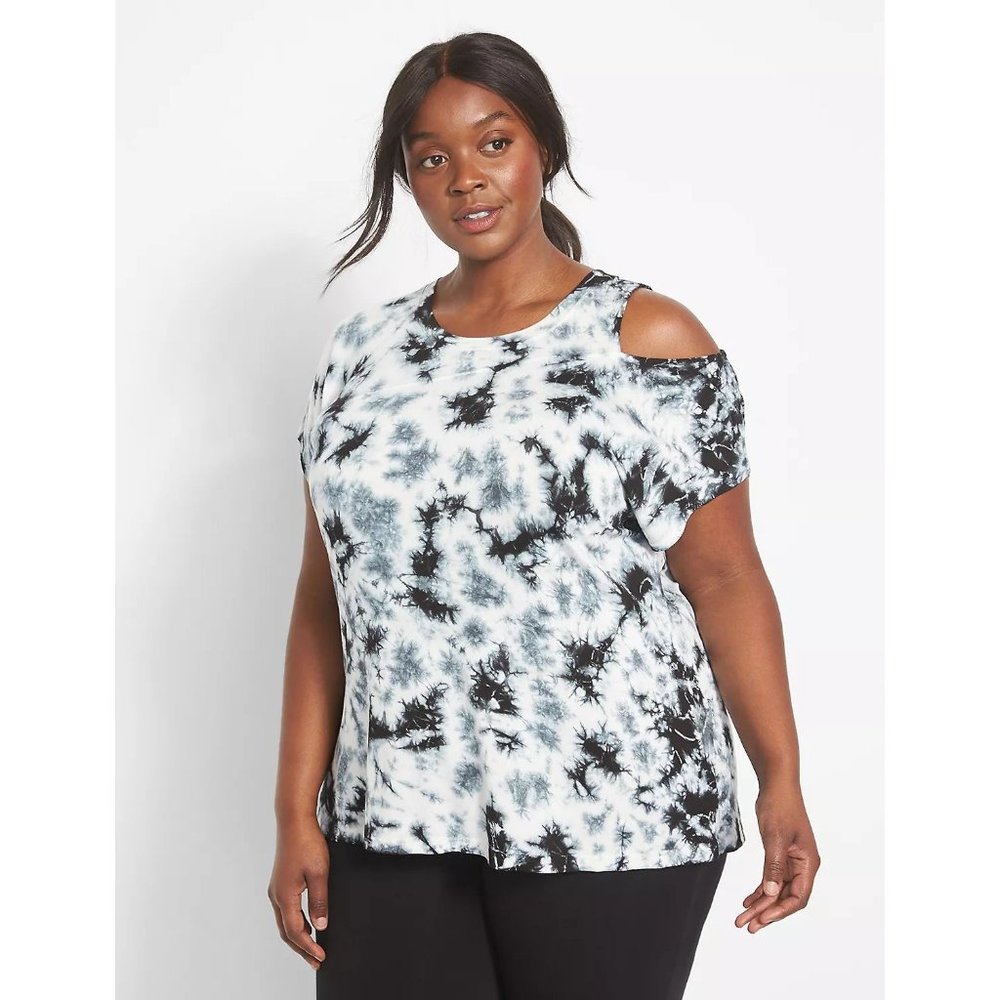 LIVI NWT Lane Bryant Active Tie Dye Cut-out Tee in Black